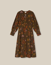 Princella Floral Corduroy Midi Dress, Green (GREEN), large