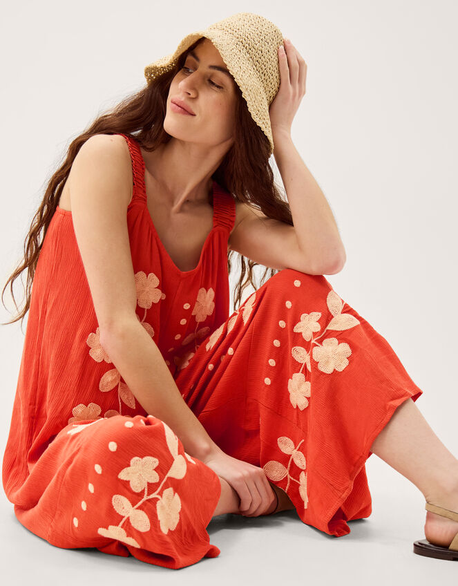 Eliana Floral Embroidered Culotte Jumpsuit Orange