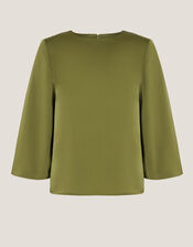 Ingrid Bell Sleeve Satin Blouse, Green (OLIVE), large