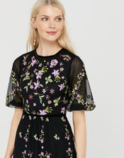 Emma Floral Embroidered Dress, Black (BLACK), large