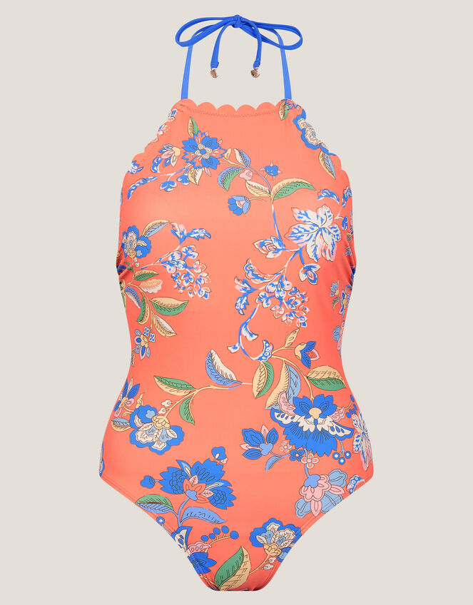 Kaia Floral Halter Swimsuit, Orange (ORANGE), large