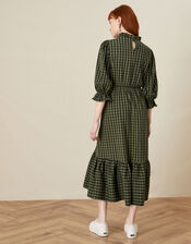 Check Tier Hem Midi Dress, Green (KHAKI), large
