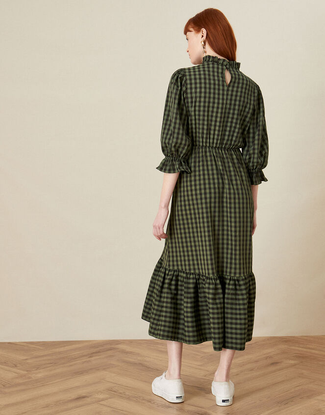 Check Tier Hem Midi Dress, Green (KHAKI), large
