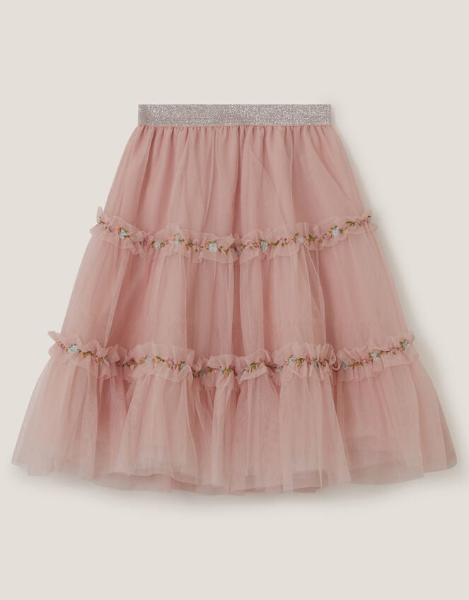 Floral Embroidered Tulle Skirt, Pink (PINK), large