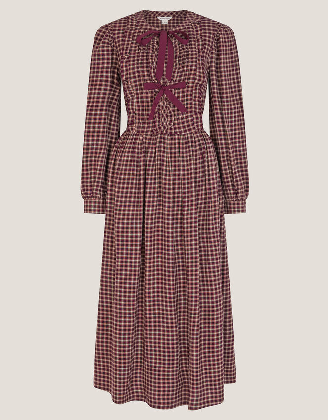 Agatha Tie Front Check Midi Dress Red