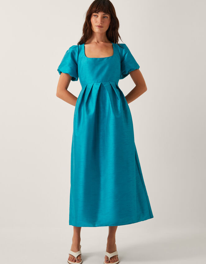 Sandra Puff Sleeve Midi Dress, Teal (TEAL), large