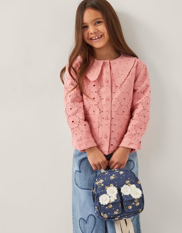Daisy Denim Embellished Mini Backpack, , large