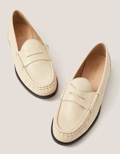 Grace Leather Loafers, Ivory (IVORY), large