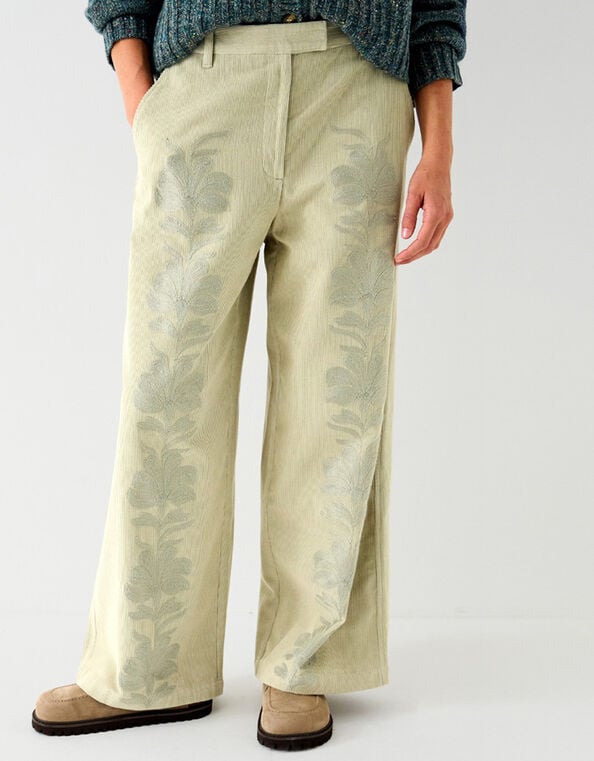 East Astrid Embroidered Corduroy Trousers, Green (SAGE), large
