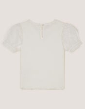 Embellished Puff Sleeve Bow T-Shirt, Ivory (IVORY), large