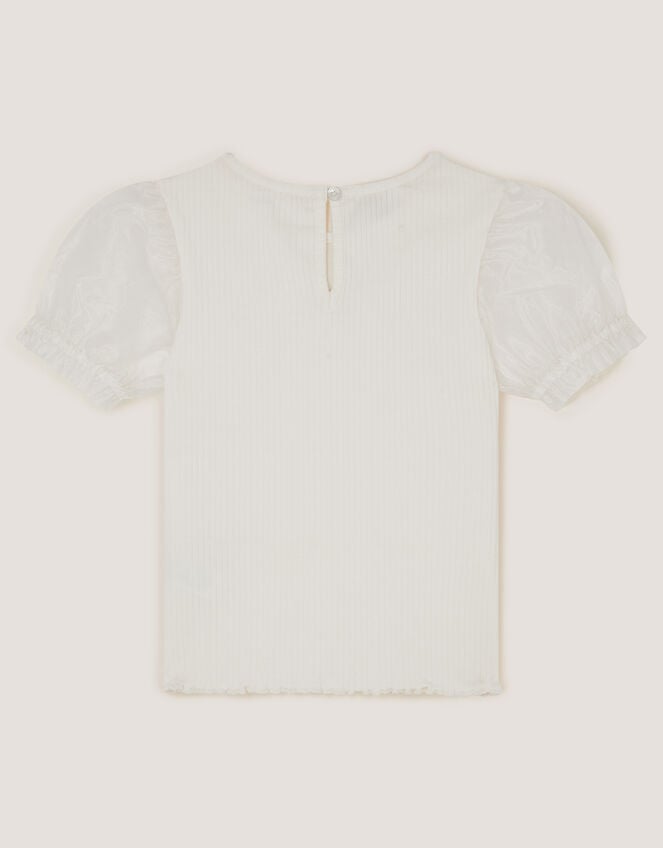 Embellished Puff Sleeve Bow T-Shirt, Ivory (IVORY), large