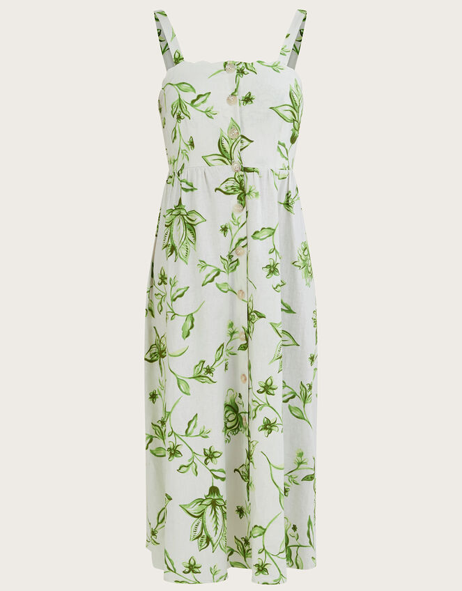 Kai Floral Print Dress in Linen Blend, Ivory (IVORY), large