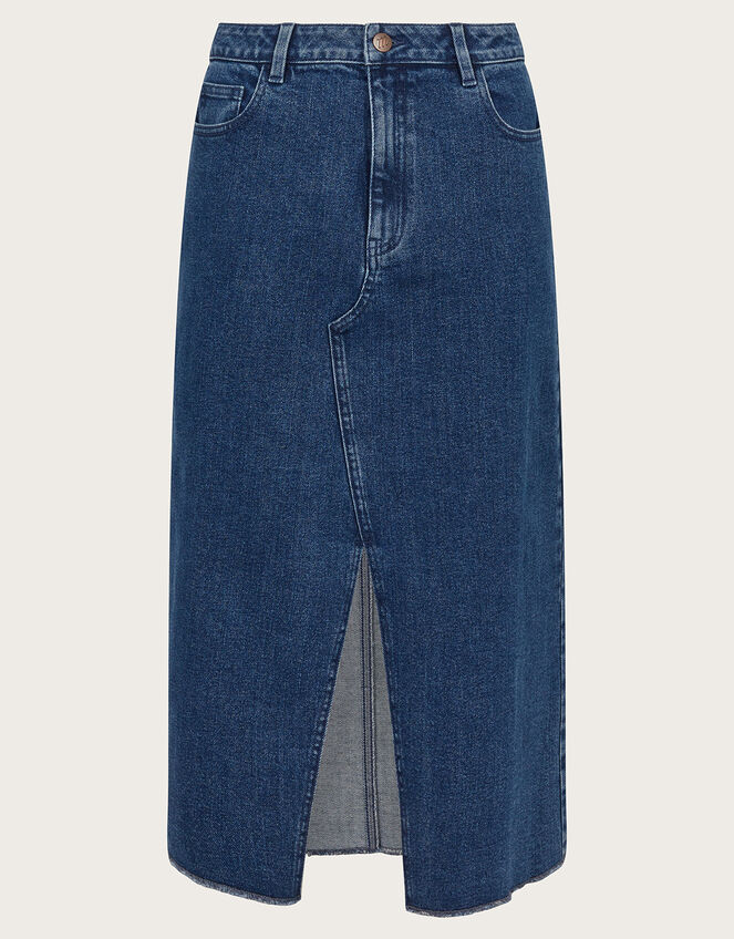 Sasha Split Denim Midi Skirt, Blue (DENIM BLUE), large