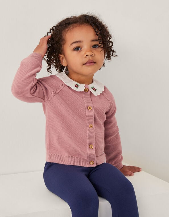 Baby Eve Embroidered Collar Cardigan, Pink (PINK), large