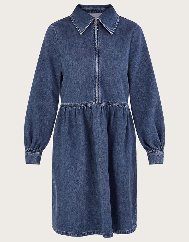 Alana Shirt Zip Denim Dress, Blue (DENIM BLUE), large