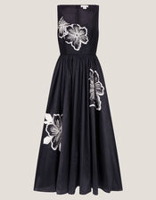 Sophie Embroidered Fit & Flare Midi Dress, Black (BLACK), large