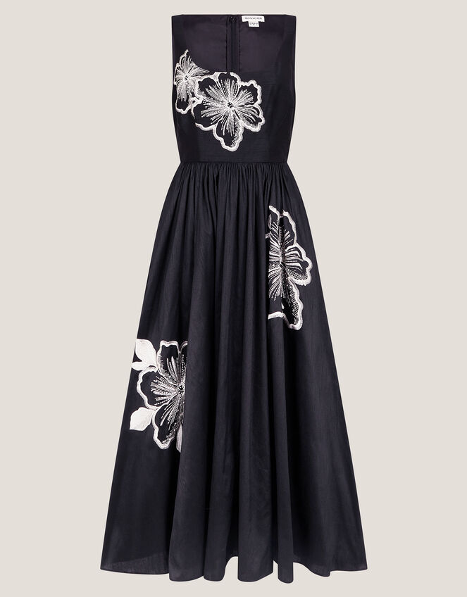 Sophie Embroidered Fit & Flare Midi Dress, Black (BLACK), large