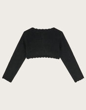 Maeve Sparkle Scallop Cardigan, Black (BLACK), large