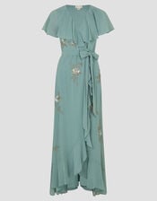 Ausha Floral Embellished Maxi Wrap Dress, Green (GREEN), large