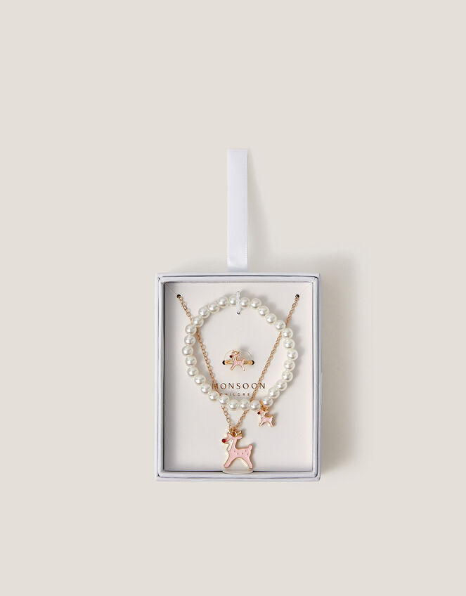 Ruby Christmas Reindeer Jewellery Set, , large