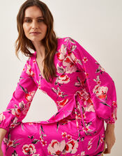 Meredith Floral Midi Wrap Dress, Pink (PINK), large