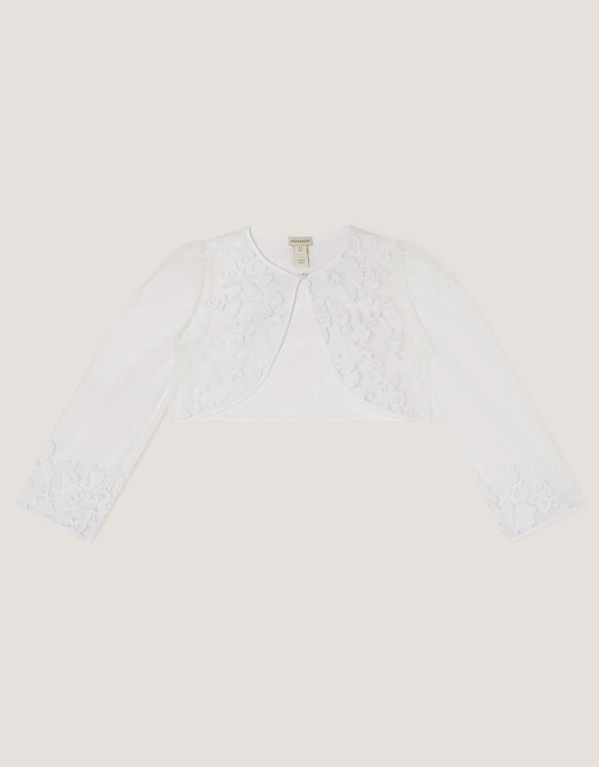 Felicity Embroidered Mesh Cardigan, White (WHITE), large