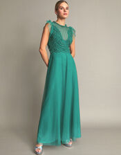 Irina Hand-Embellished Maxi Dress, Green (GREEN), large
