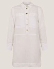 Tatiana Linen Blend Tunic Shirt, White (WHITE), large