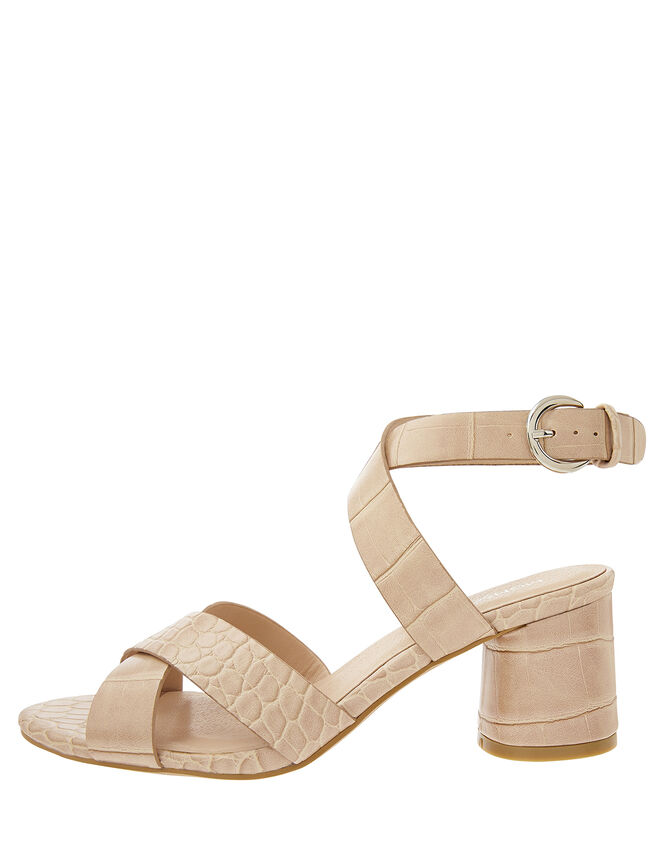 Caz Croc Mid-Block Heeled Sandals, Natural (NATURAL), large