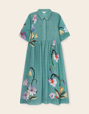 East Rihan Watercolour Floral Midi Shirt Dress, Green (MINT), large