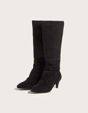 Long Slouch Suede Boots, Black (BLACK), large