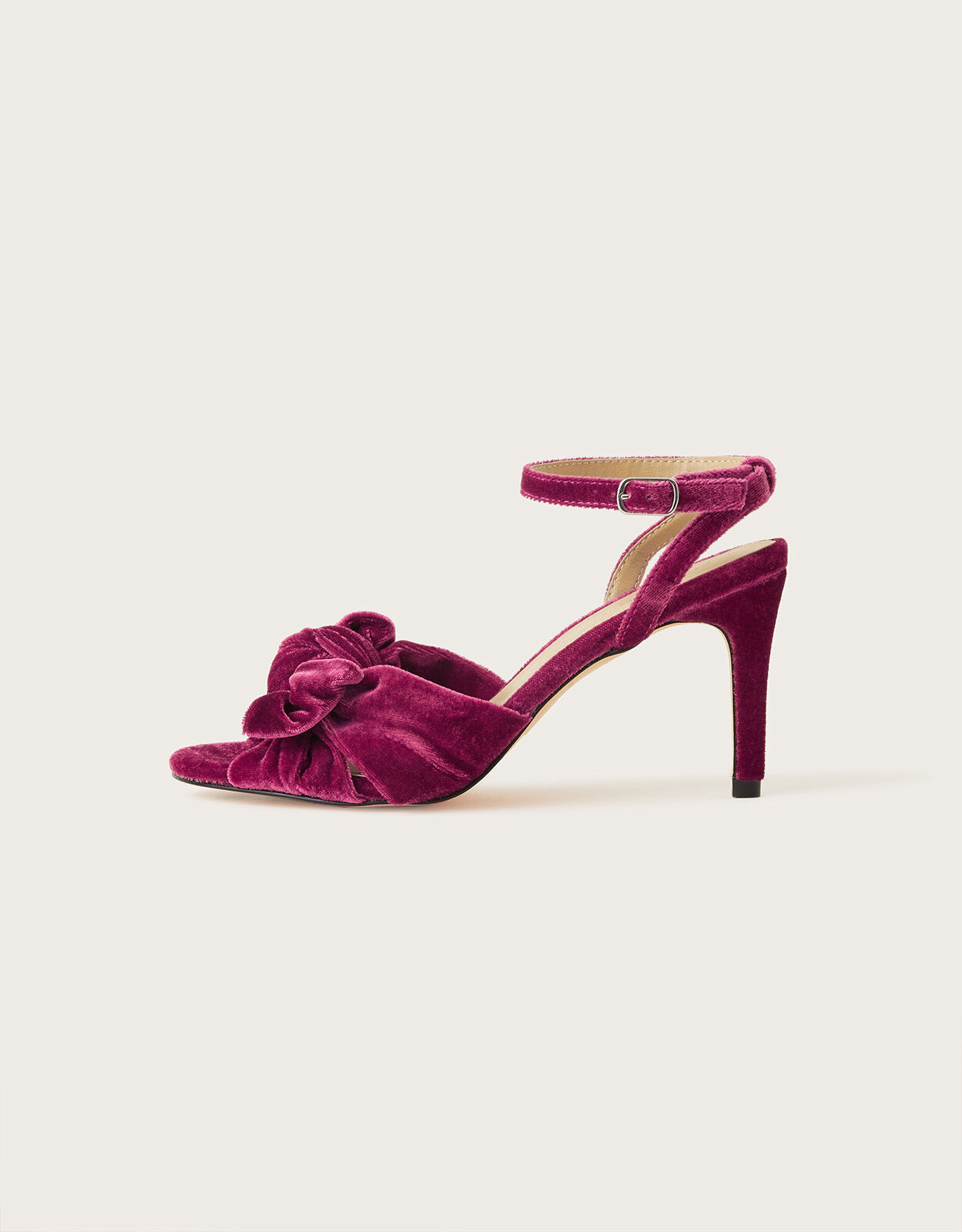 Bow Velvet Heeled Stiletto Sandals Red