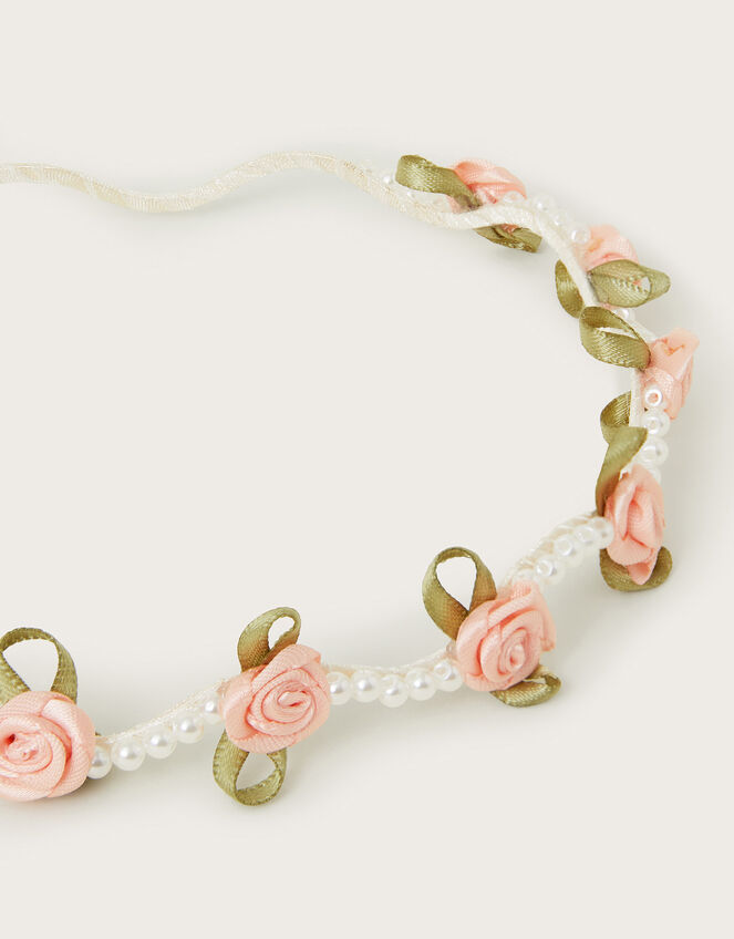 Rose Pearl Beaded Flower Crown, , large
