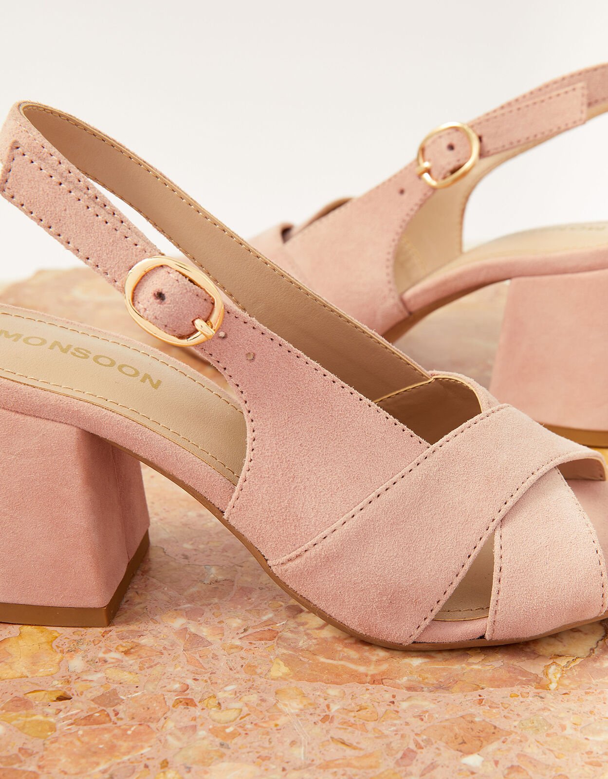 Suede Crossover Block Heels Pink