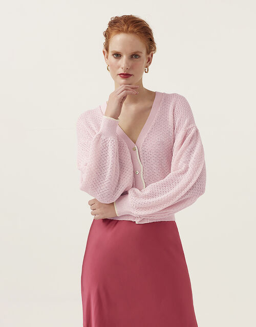 Mirla Beane Lace Organic Cotton Cardigan, Pink (PINK), large
