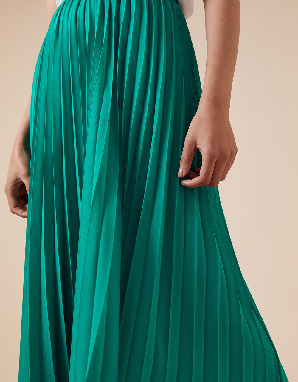 Meryl Pleated Midi Skirt in Recycled Fabric Green Skirts Monsoon UK.