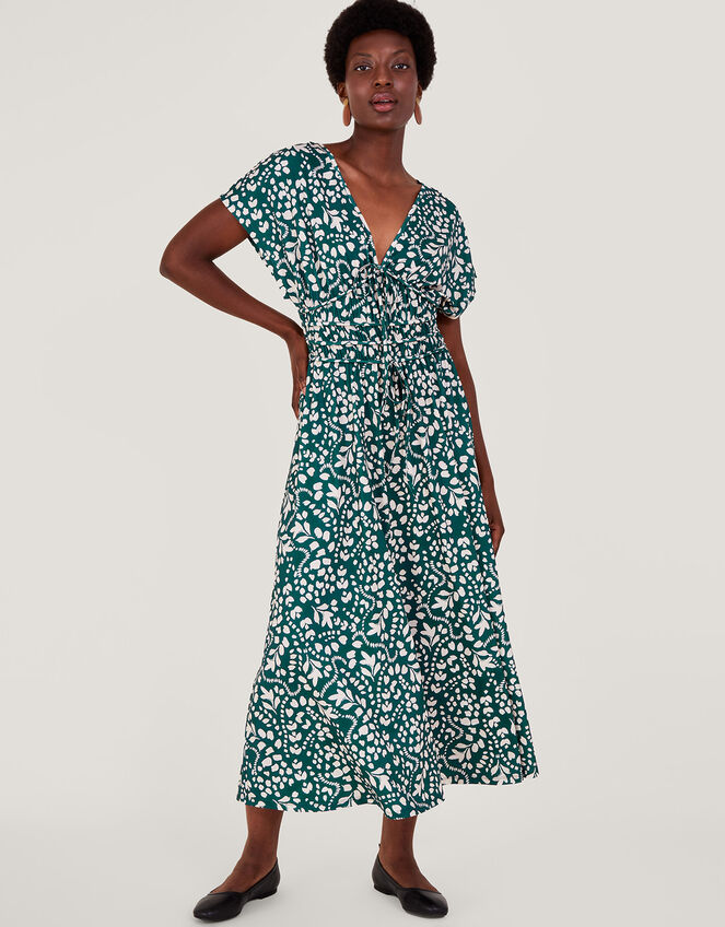 Print Fit-and-Flare Midi Dress, Green (DARK GREEN), large