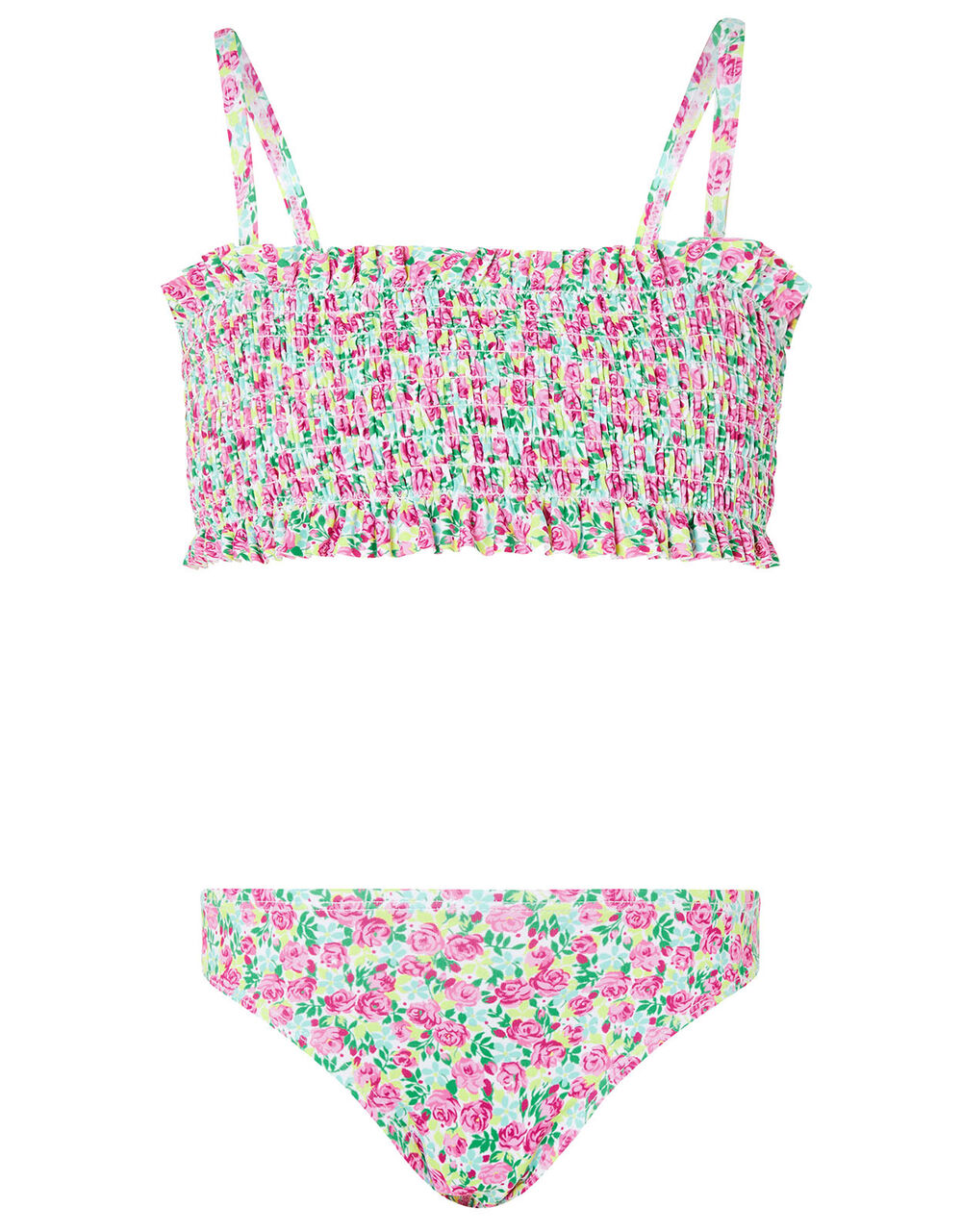 Children Girls 3-12yrs | Ditsy Floral Shirred Bikini Set Green - LG50006
