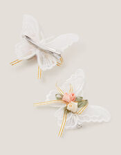 2-Pack Satin Rose Butterfly Hair Clips, , large