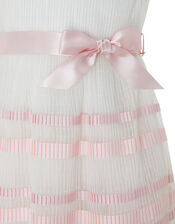 Lydia Pleated Stripe Dress, Ivory (IVORY), large