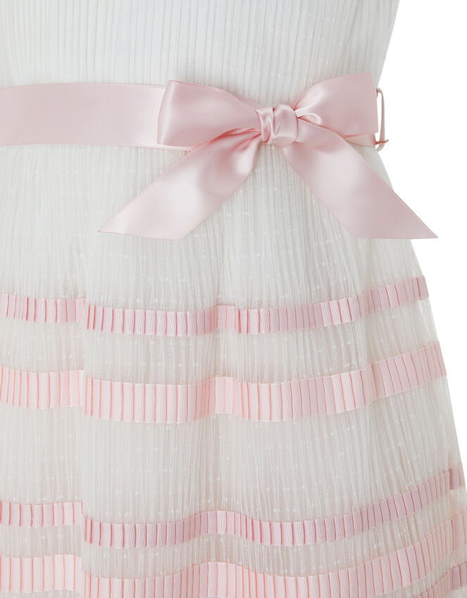 Lydia Pleated Stripe Dress, Ivory (IVORY), large