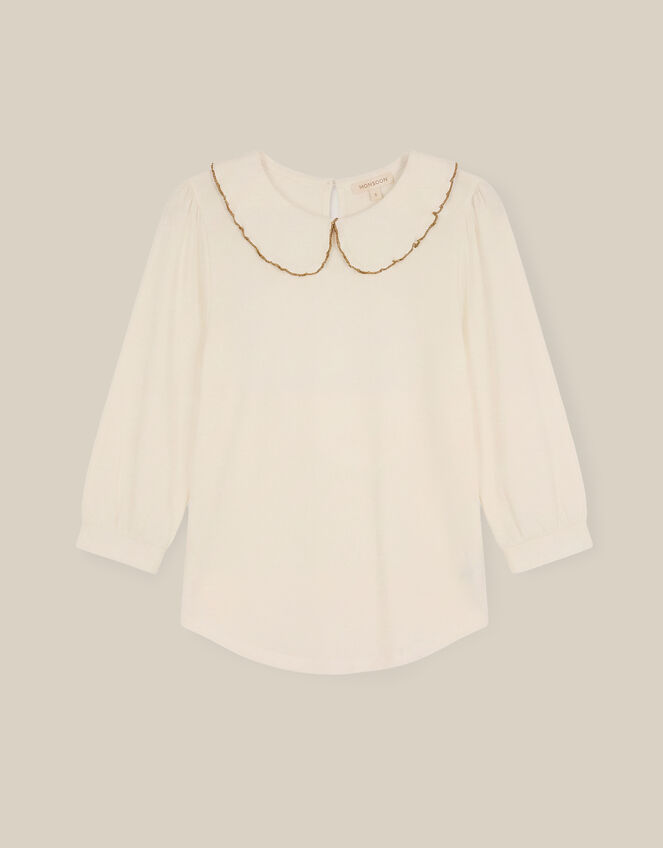 Caris Collar Jersey Top, Ivory (IVORY), large