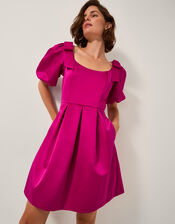 Sarai Puff Sleeve Satin Mini Dress, Pink (PINK), large