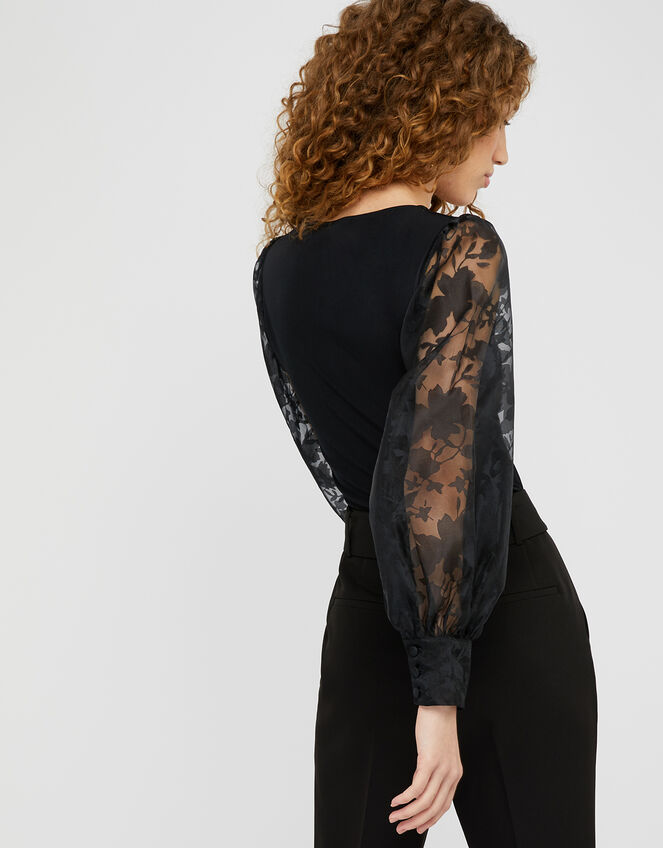 Amina Floral Organza Sleeve Top, Black (BLACK), large