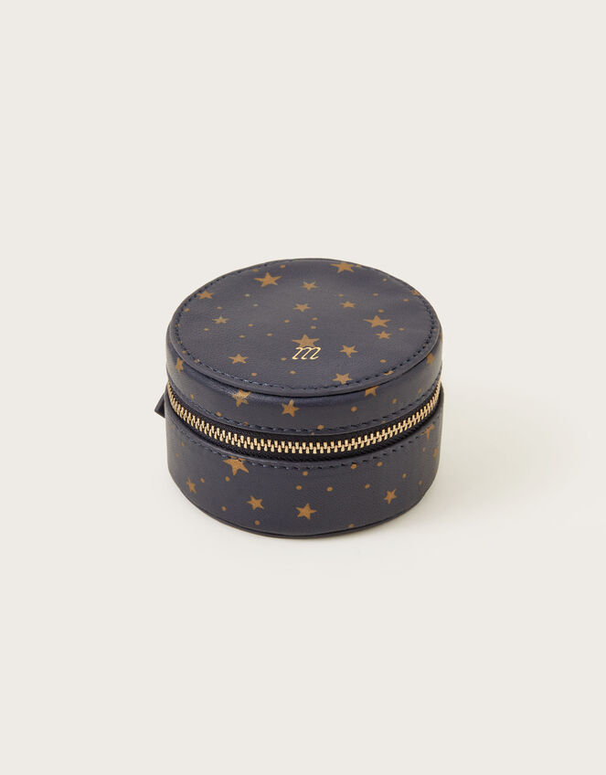 Star Print Large Leather Jewellery Box , Blue (NAVY), large