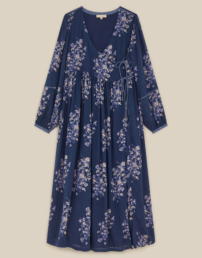 East Kerstin Floral Print Midi Wrap Dress, Blue (BLUE), large