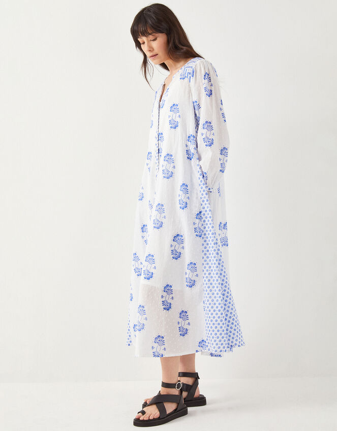 East Amber Hand-Screen Floral Print Midi Dress, Ivory (IVORY), large