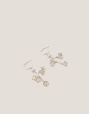 Diamanté Flower Hoop Drop Earrings, , large