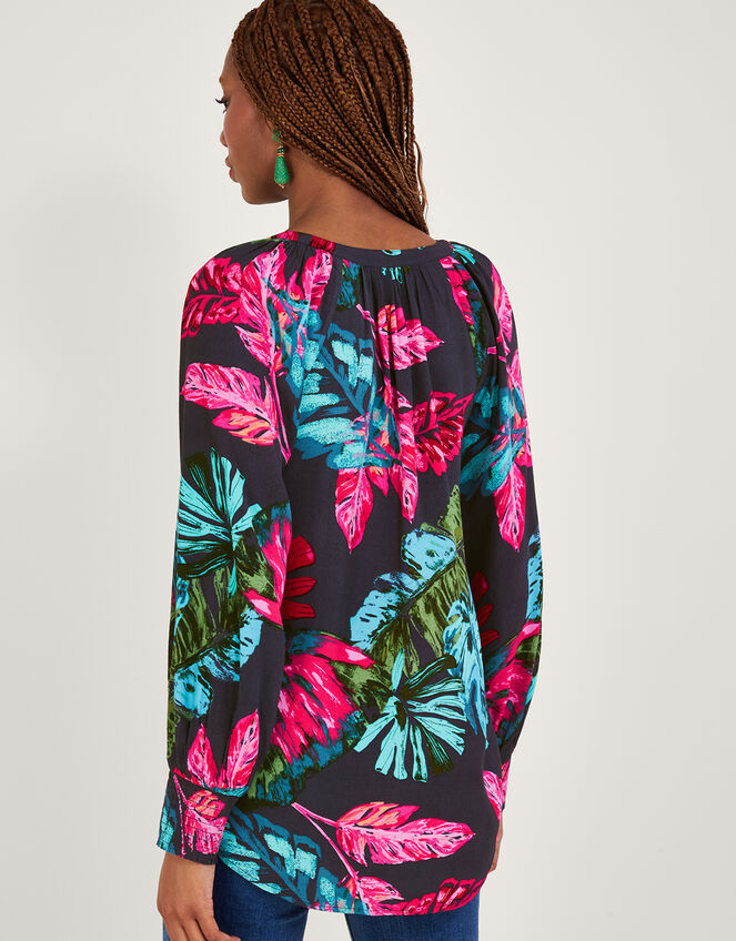 Bria Palm Print Blouse, Blue (MIDNIGHT), large