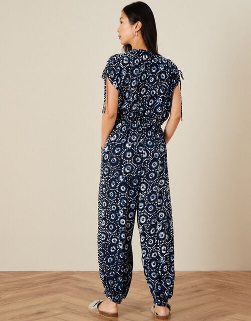 Batik Print Jumpsuit, Blue (NAVY), large